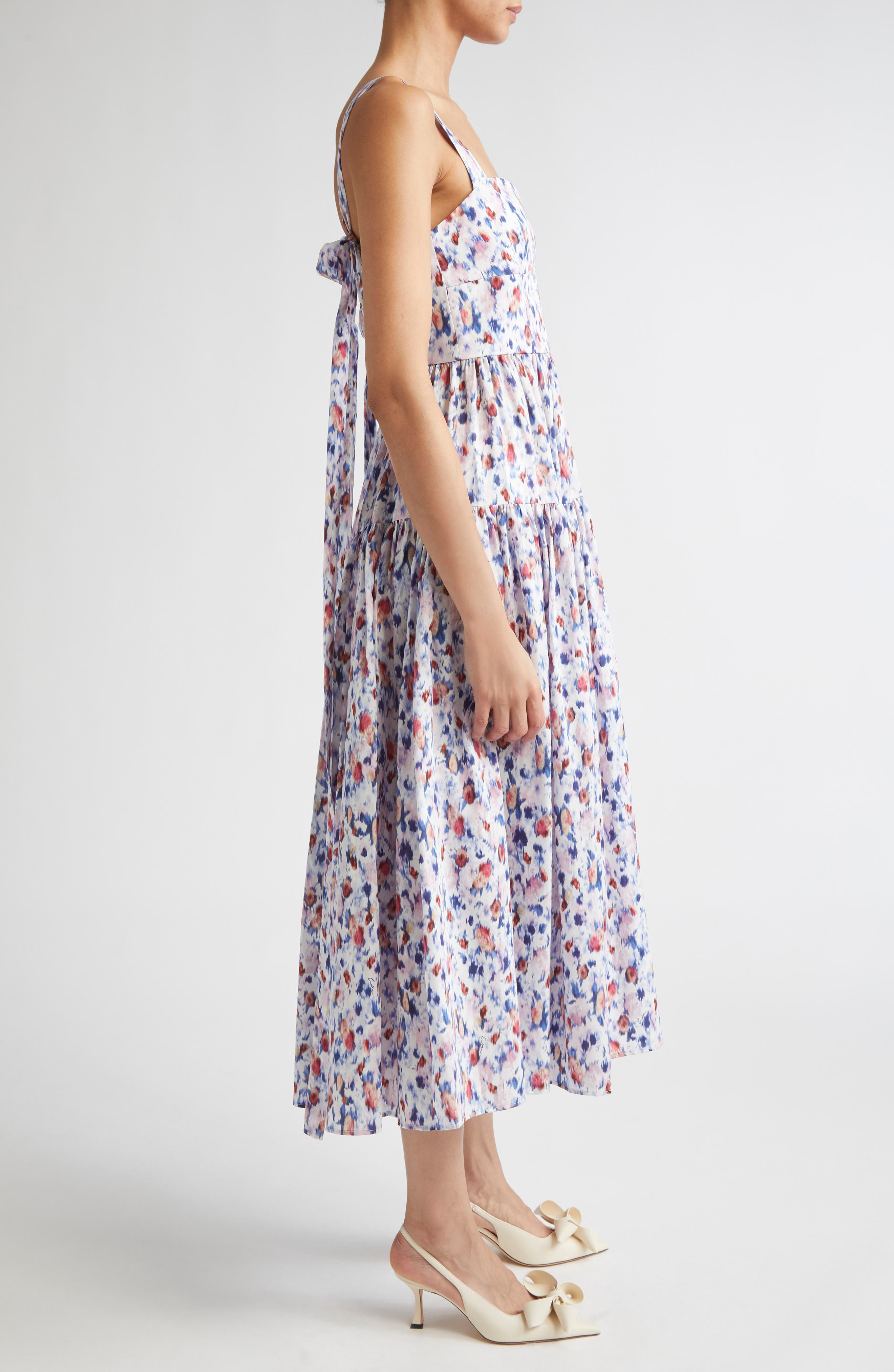 Erdem Strappy Fit & Flare Cotton Poplin Midi Dress in Abstract Rose White at Nordstrom - 3