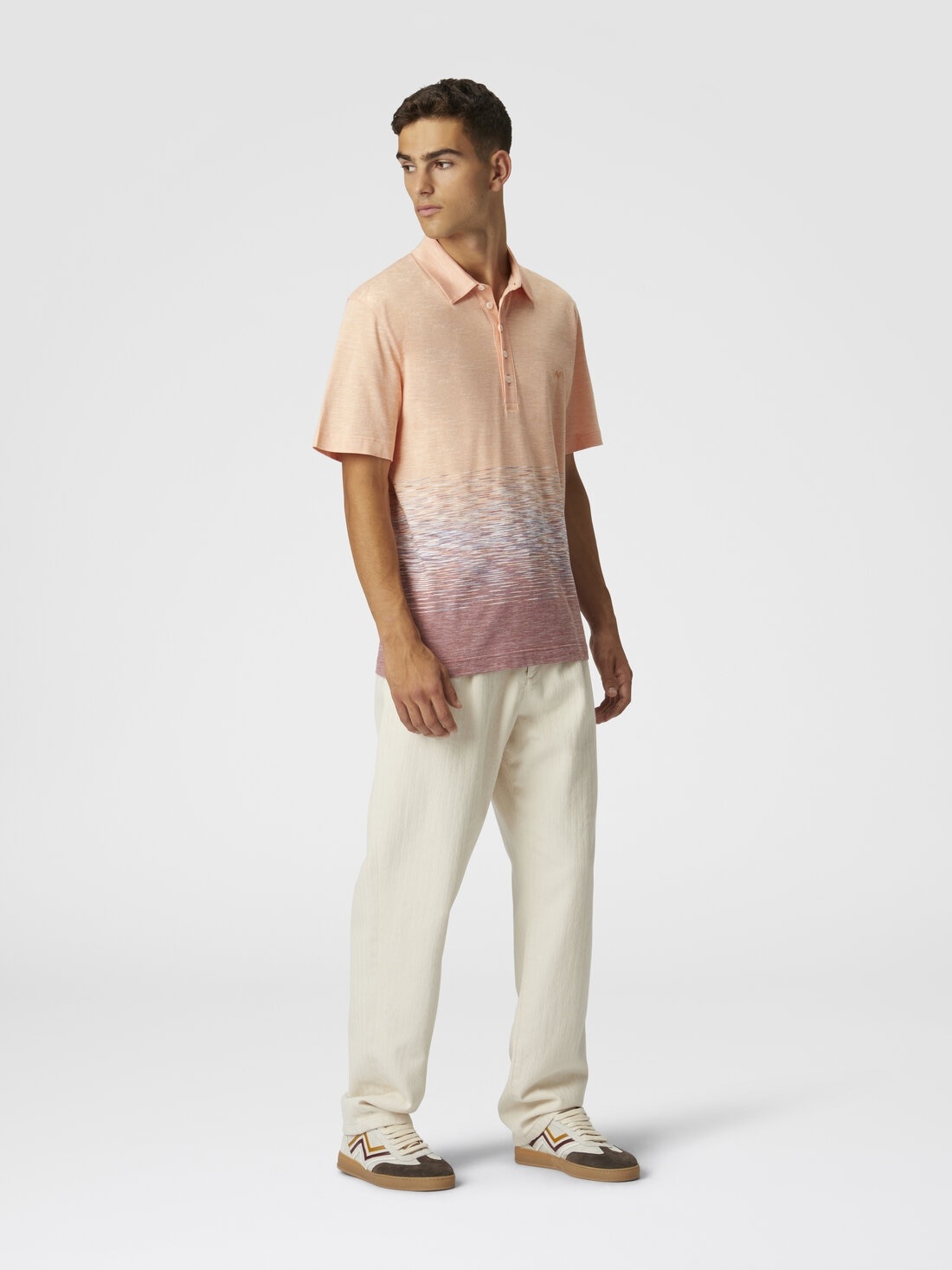 Slub cotton and linen polo shirt with zigzag embroidery - 4