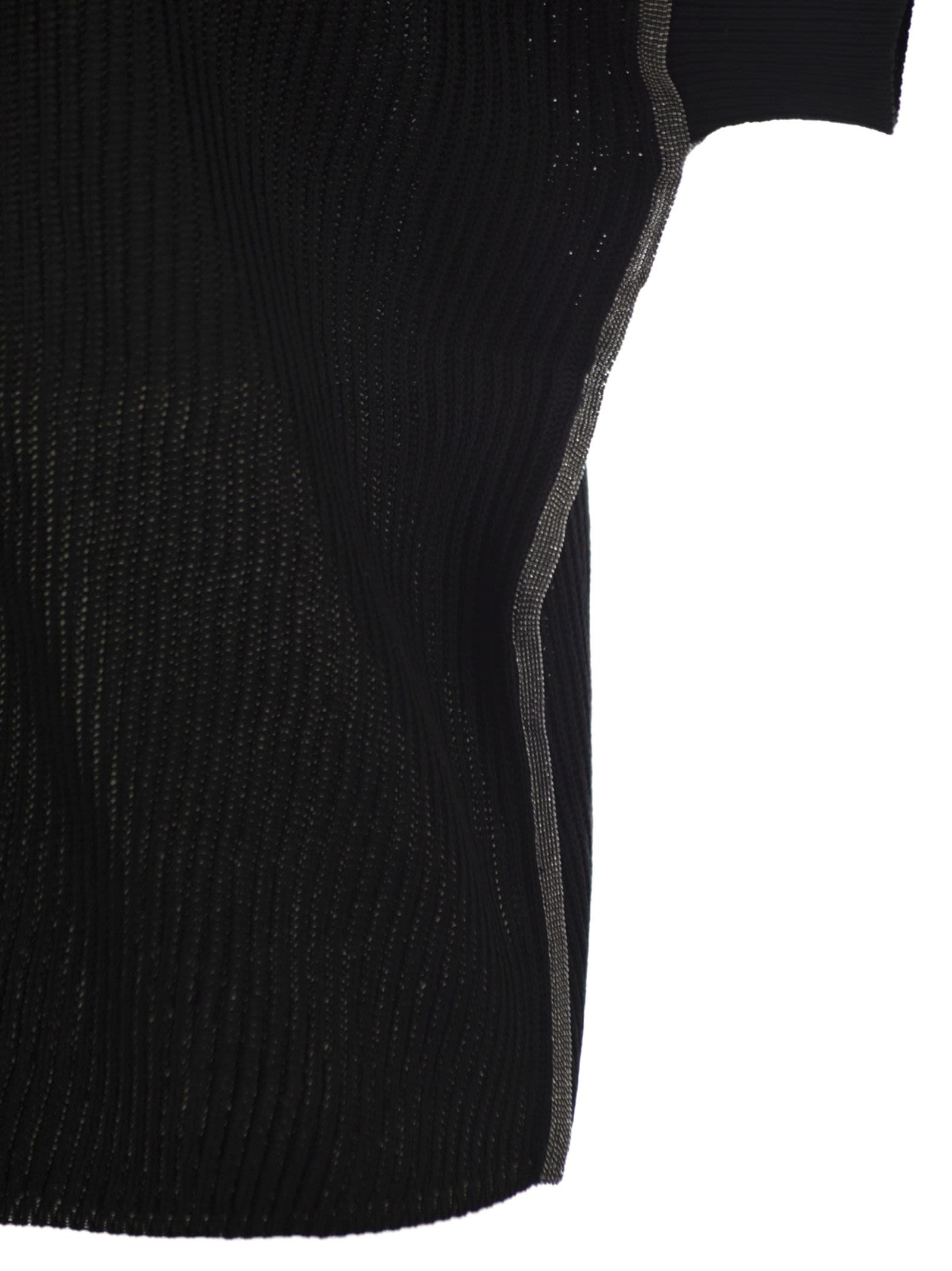 Brunello Cucinelli Women Cotton Rib Knit T-Shirt With Precious Trims - 4