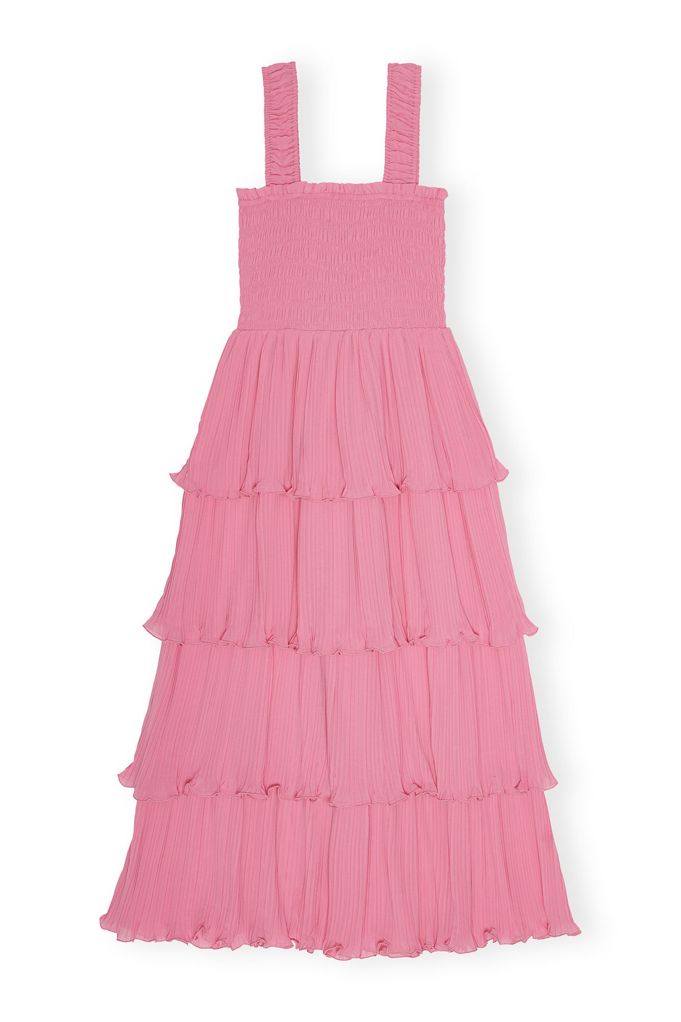 PINK PLEATED GEORGETTE FLOUNCE SMOCK MIDI DRESS - 6