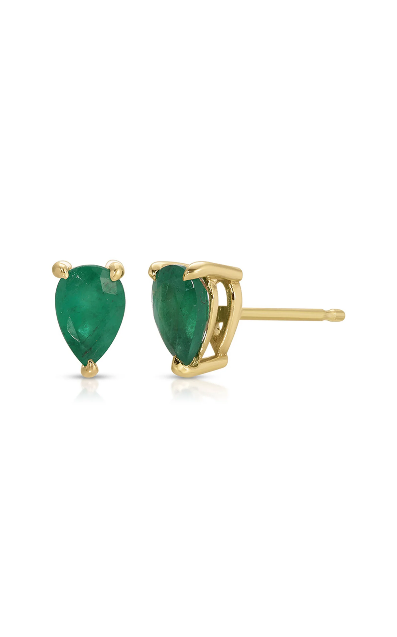 14K Yellow Gold Emerald Stud Earrings - 1