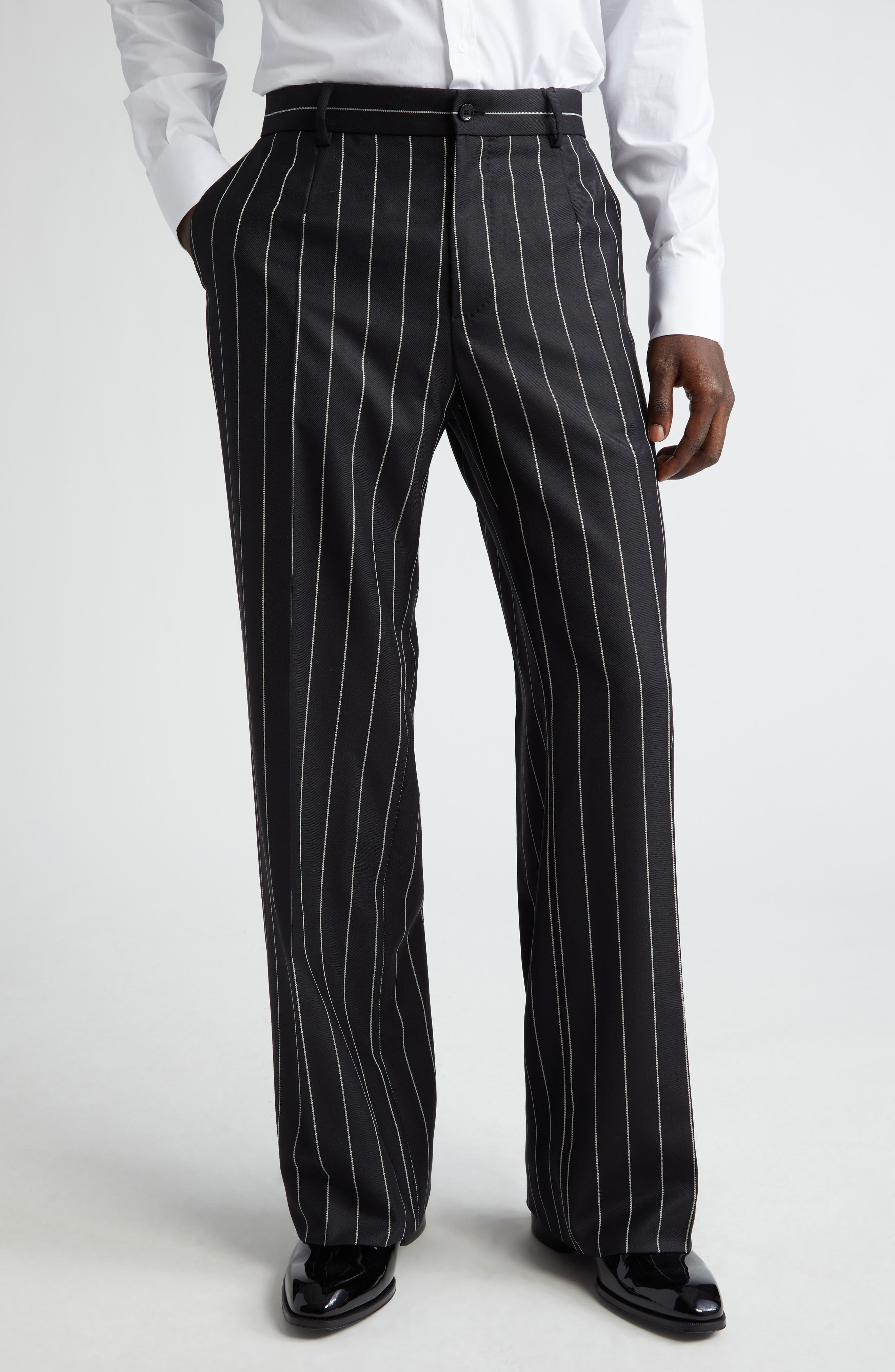 Pinstripe Wool Trousers - 1