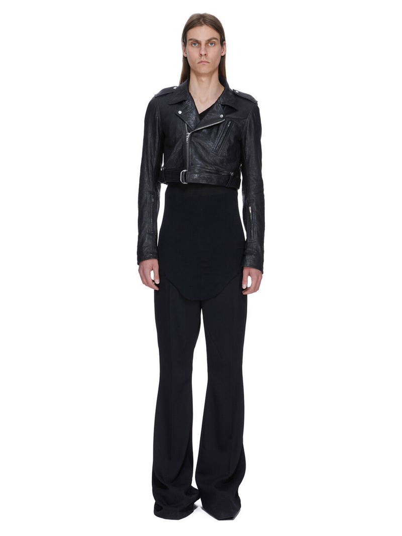 Black Temple Cropped Luke's Stooges Leather Jacket 8