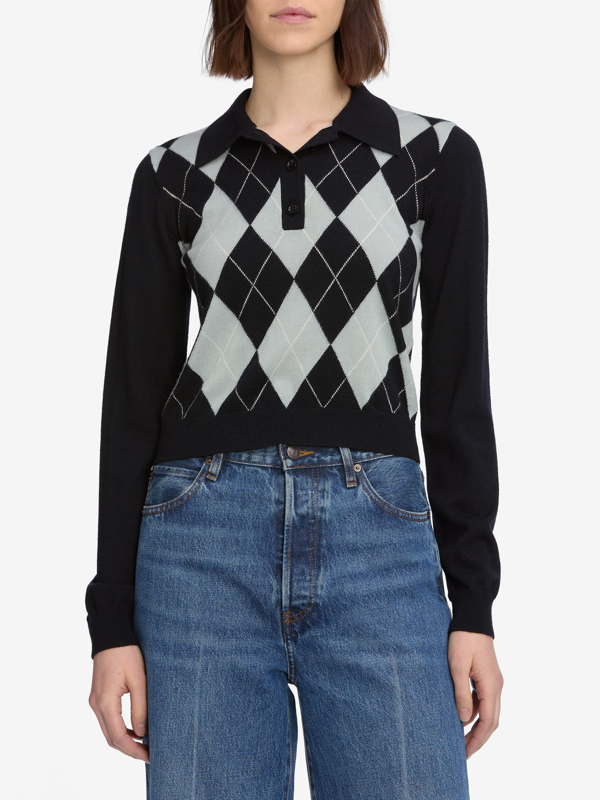 The Argyle Polo in Grey Multi - 3