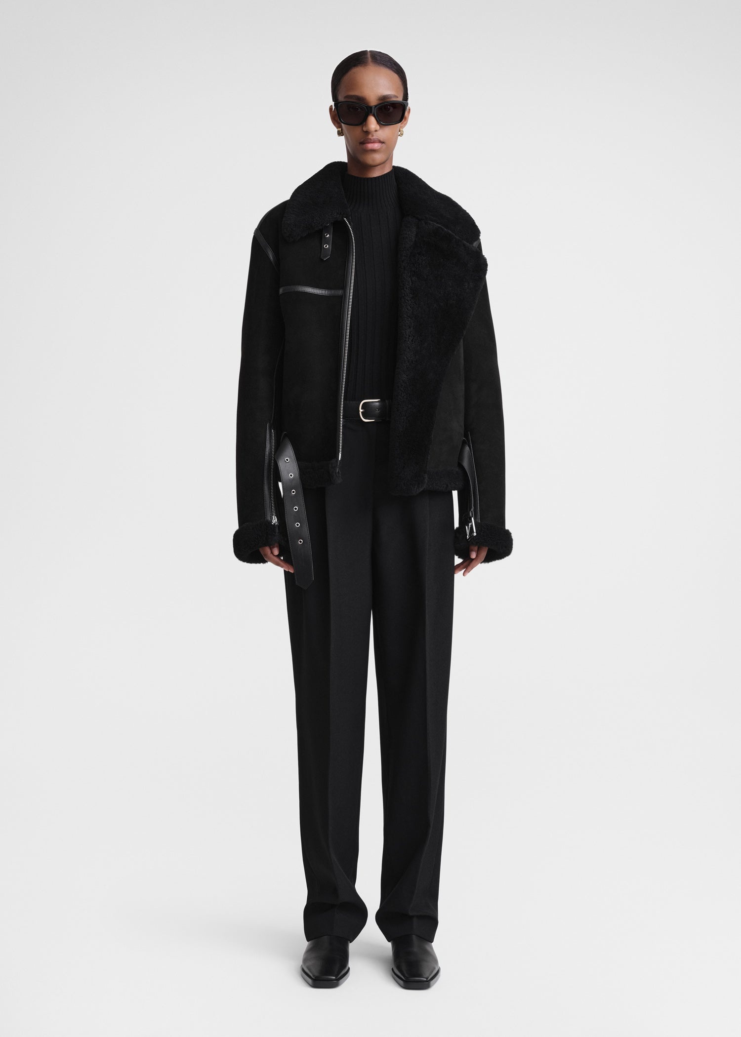 Shearling aviator jacket black - 2
