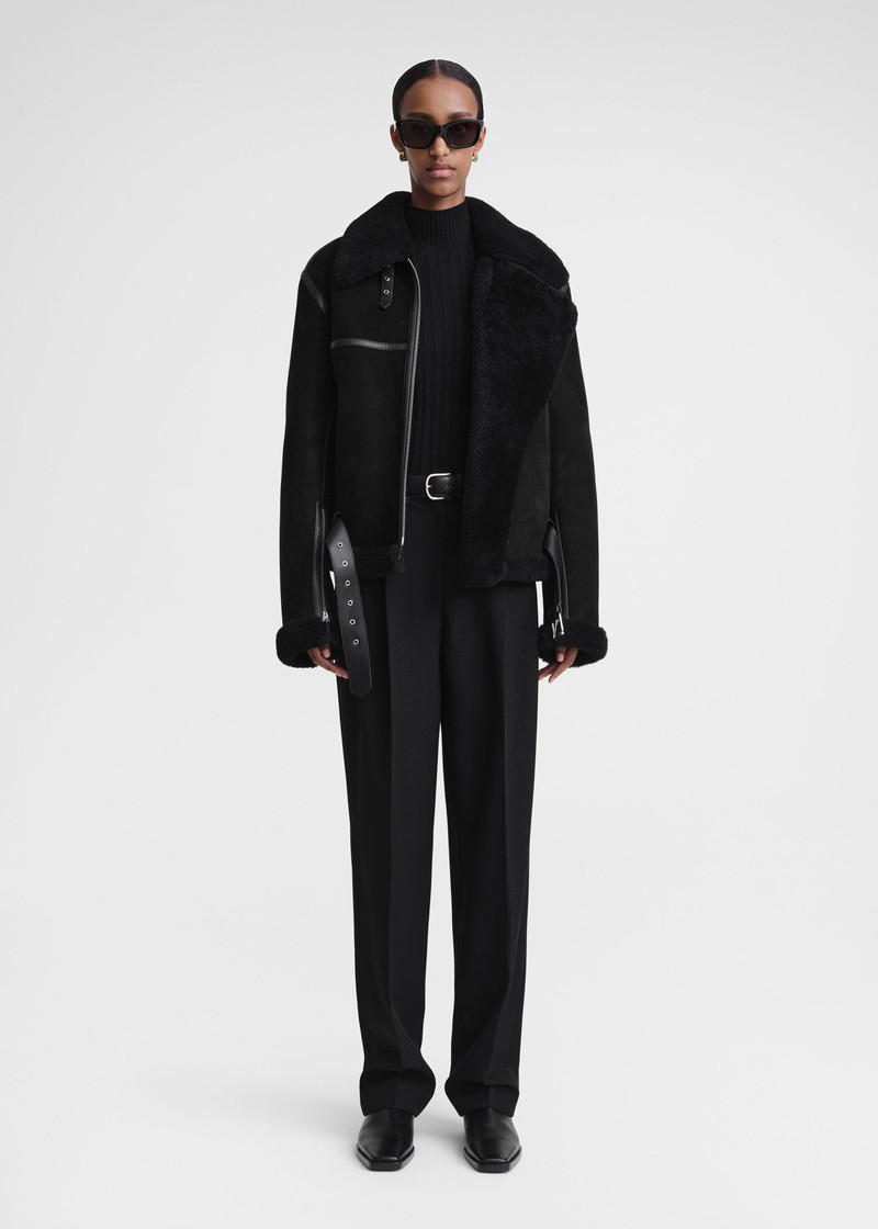 Totême Shearling aviator jacket black outlook