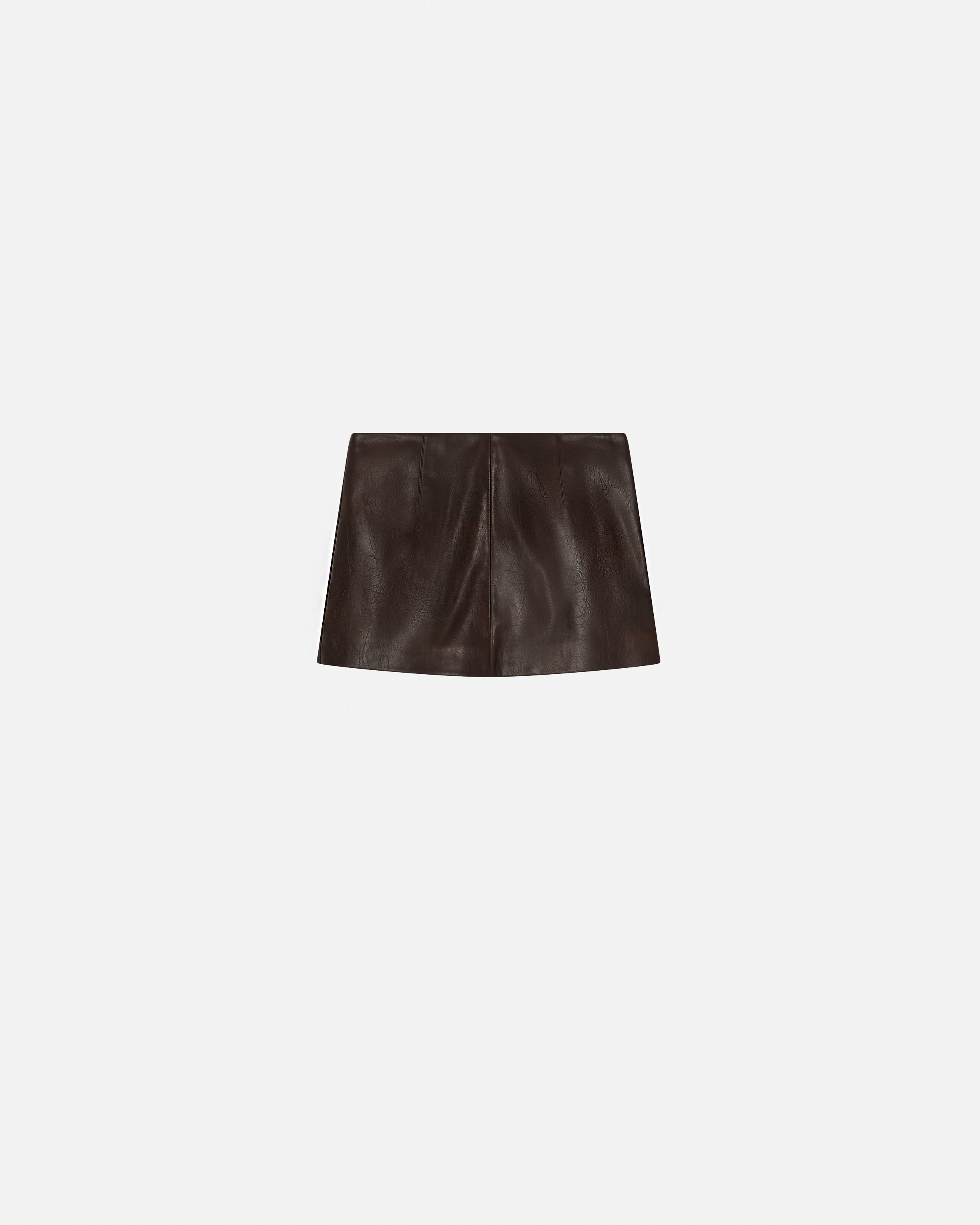 BROWN LEATHER-EFFECT MINI SKIRT - 1
