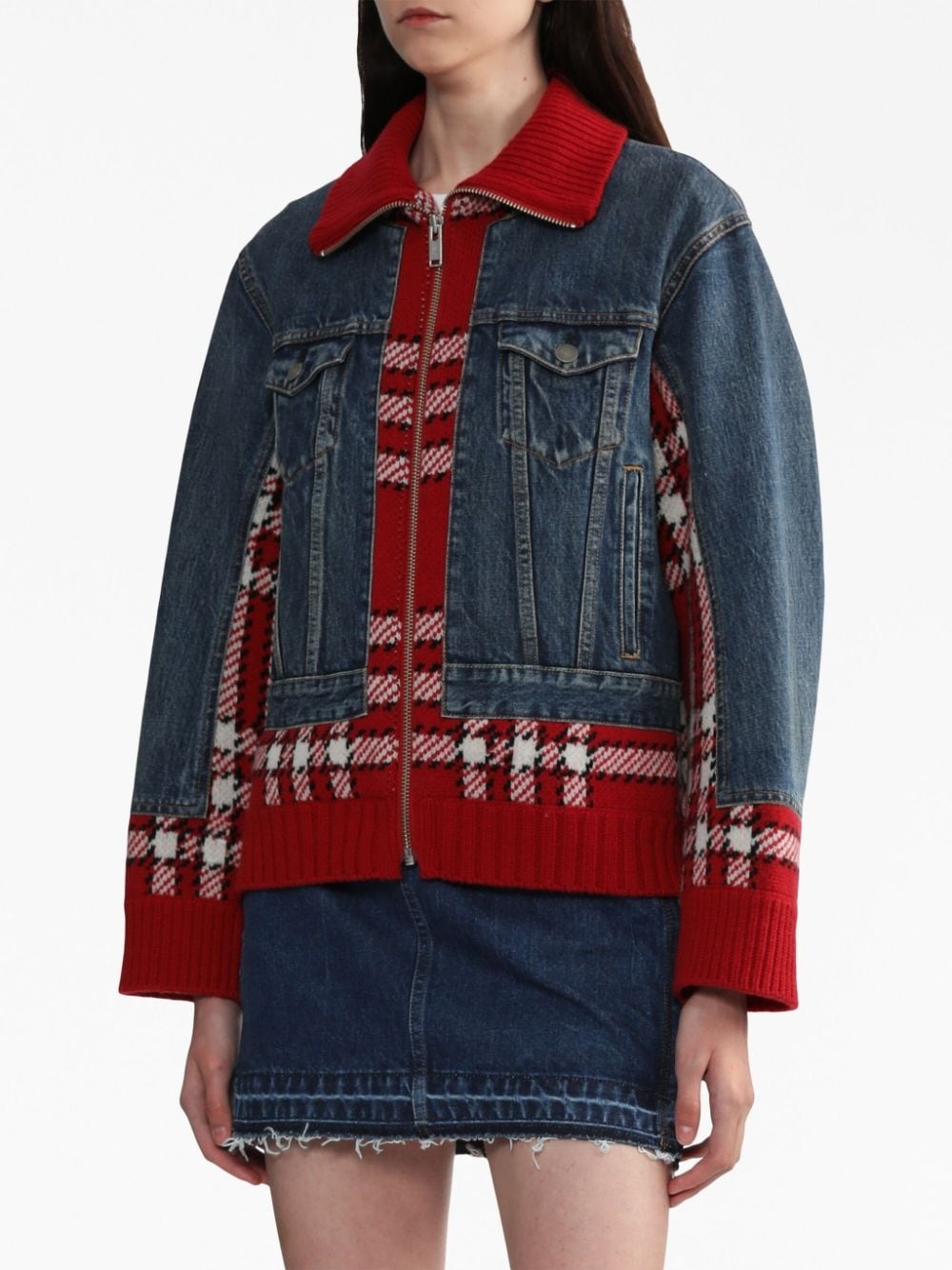 plaid-check panelled jacket - 4