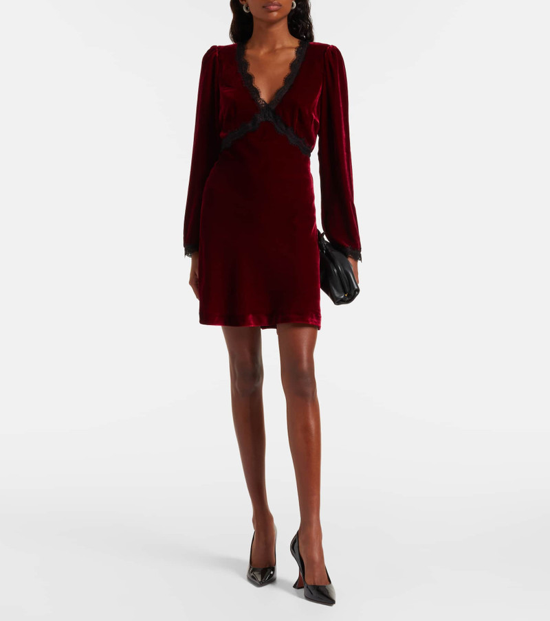 RIXO Macie lace-trimmed velvet minidress outlook