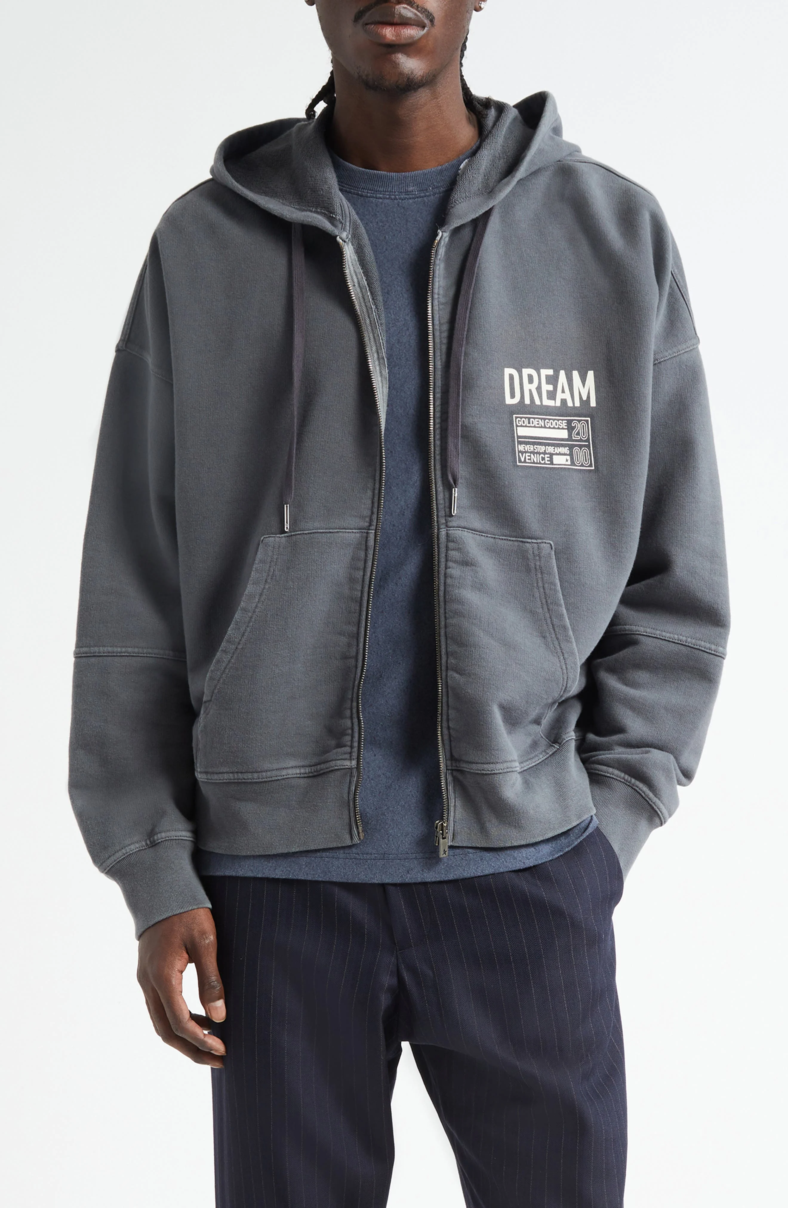 Golden Goose Gender Inclusive Journey Zip Graphic Hoodie in Mix Anthracite at Nordstrom - 1