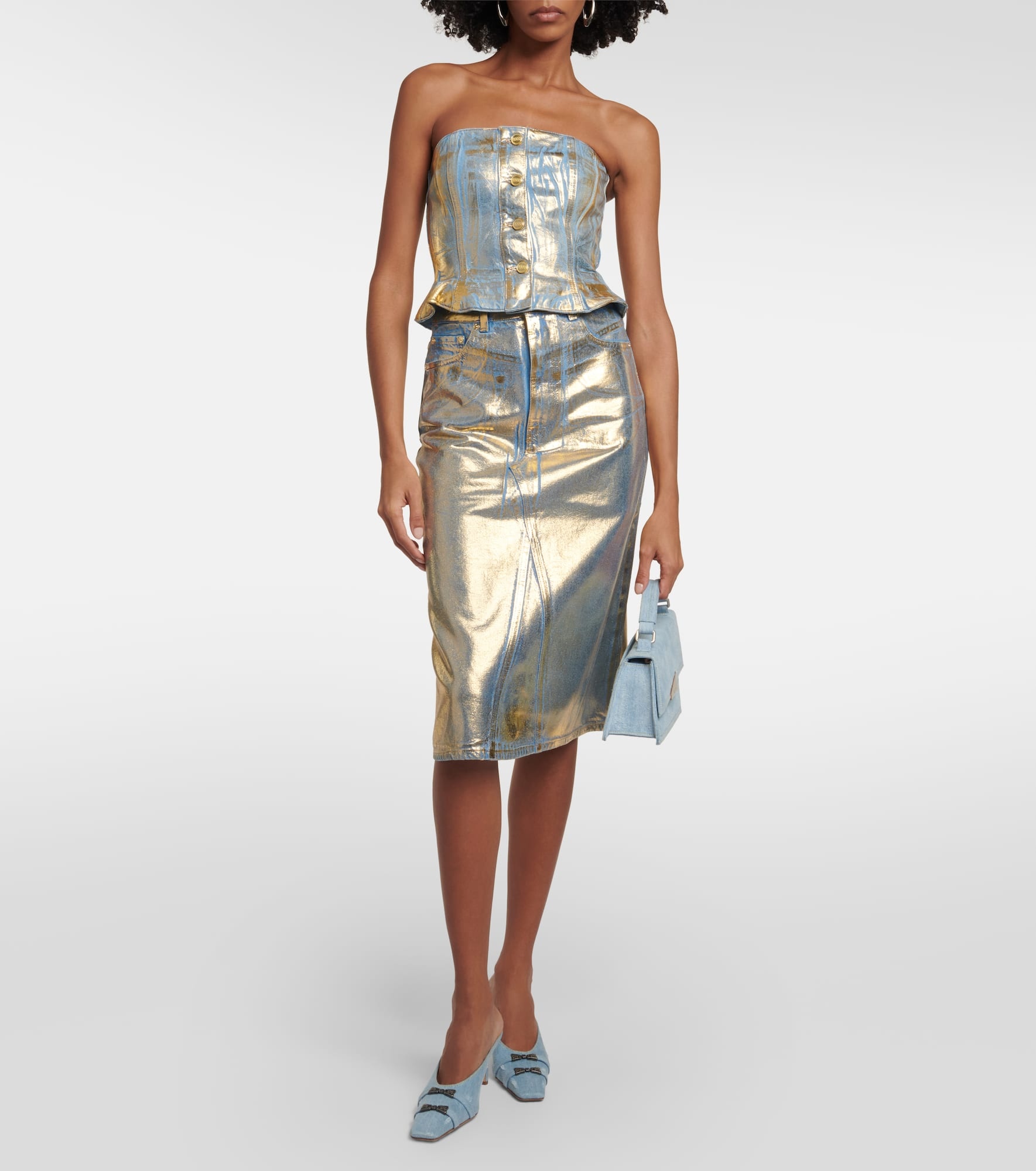 Gold-foiled denim tube top - 2