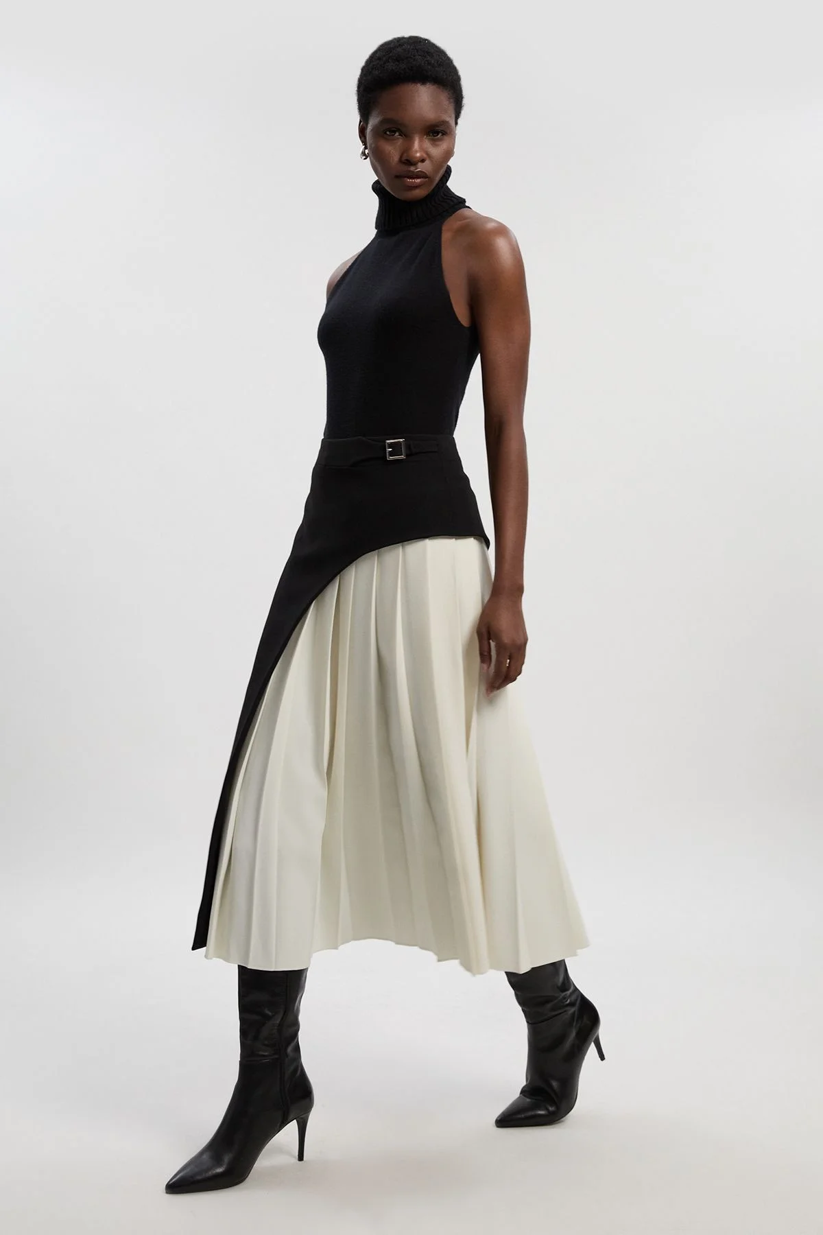 Petite Tailored Buckle Detail Pleated Midi Skirt - 1