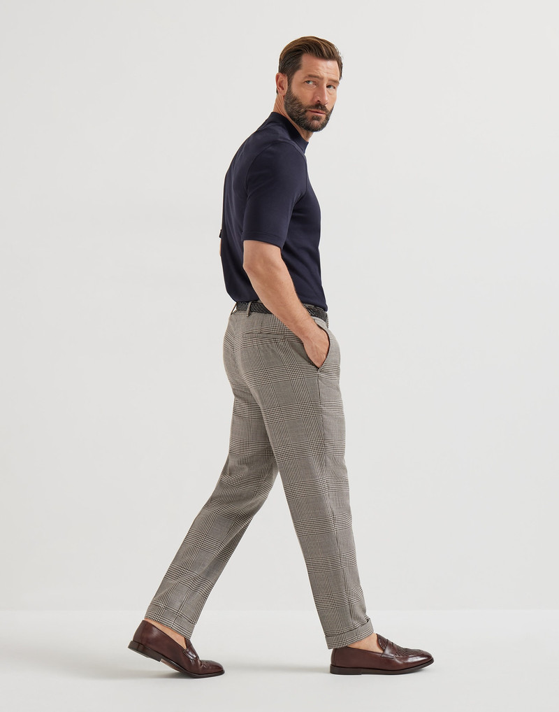 Virgin wool, silk and linen Prince of Wales trousers with pleat 5