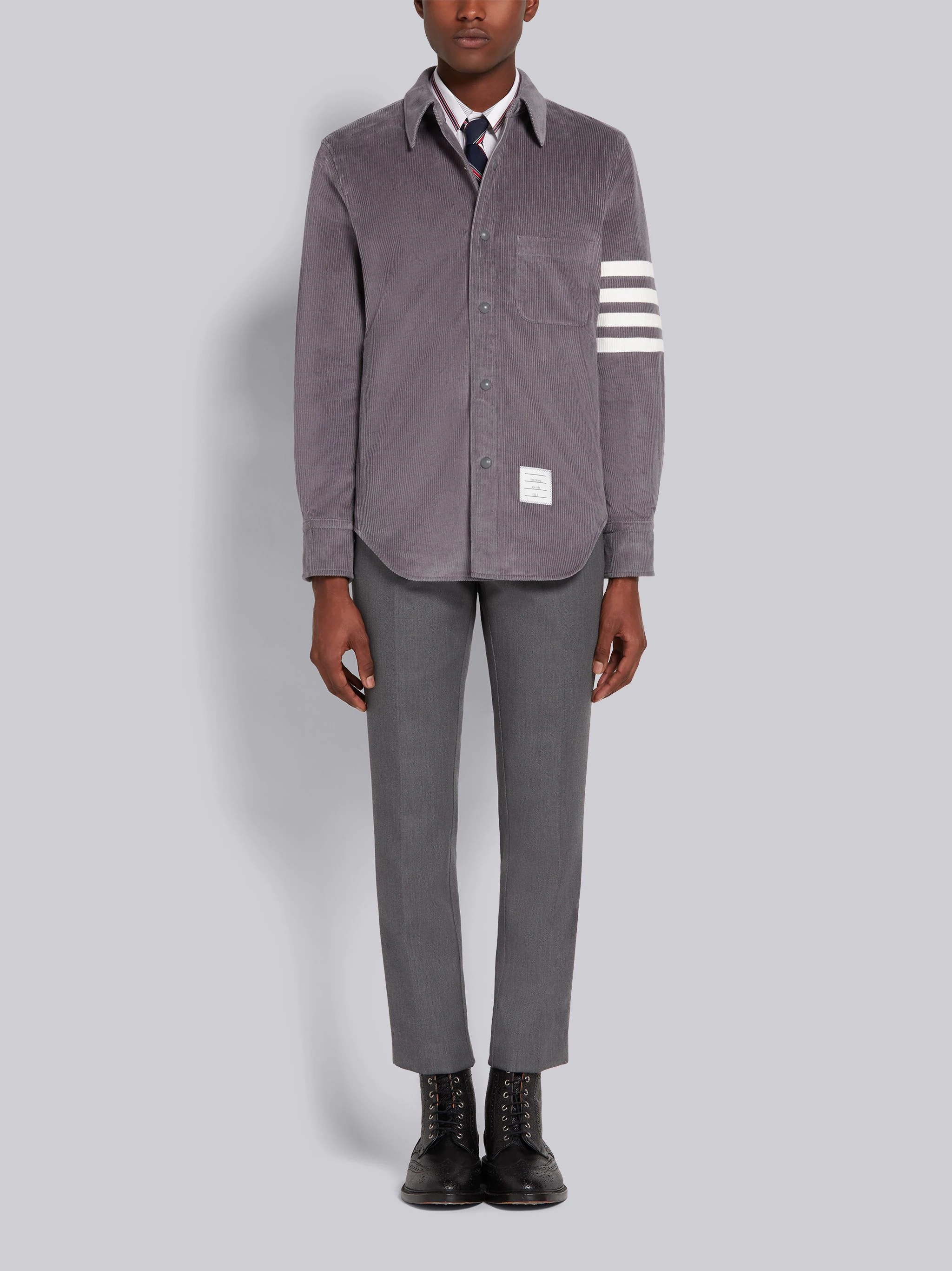 Dark Grey Garment Dyed Corduroy 4-Bar Snap Front Shirt Jacket - 4