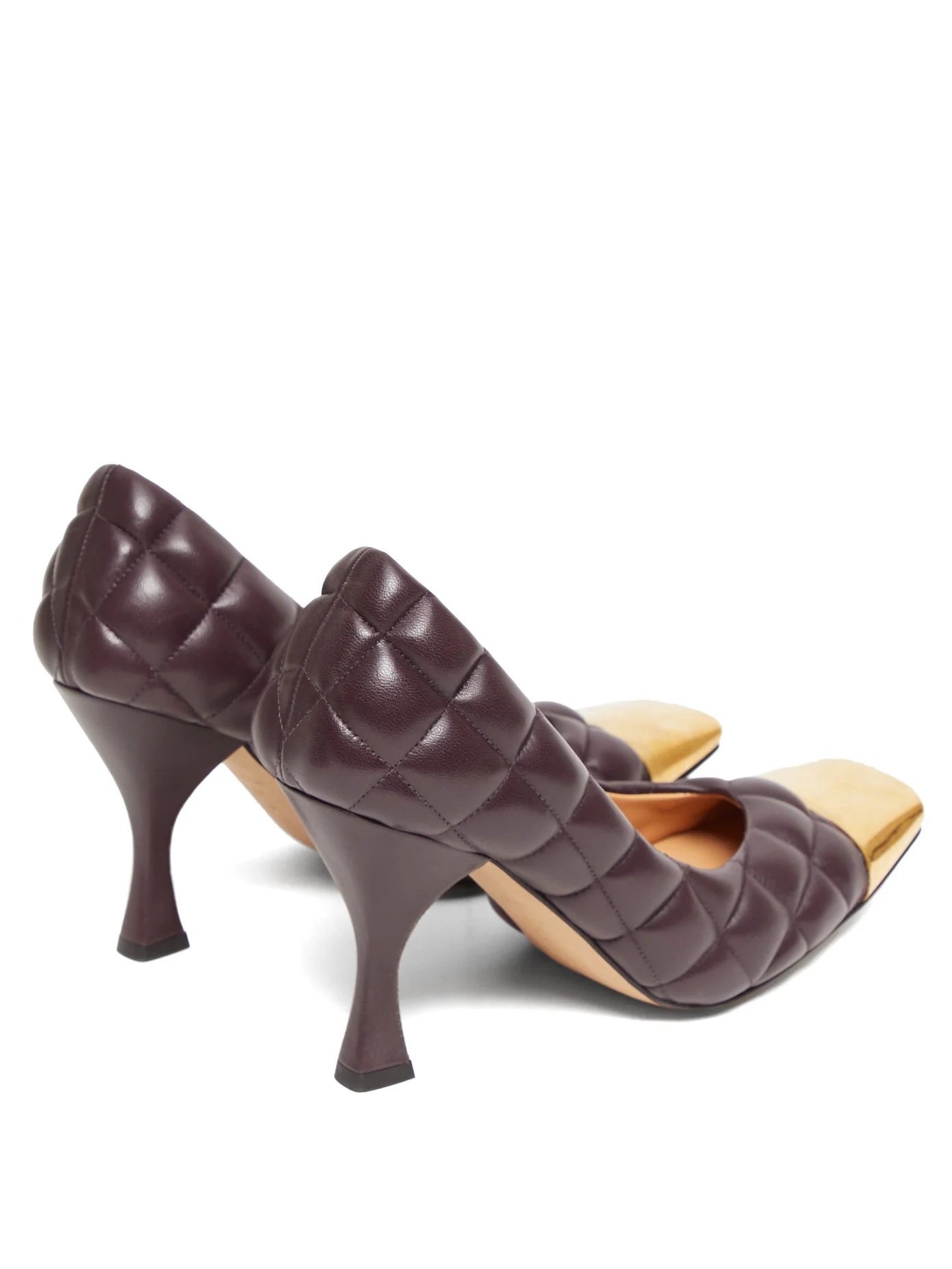 Square toe cap quilted-leather pumps - 4