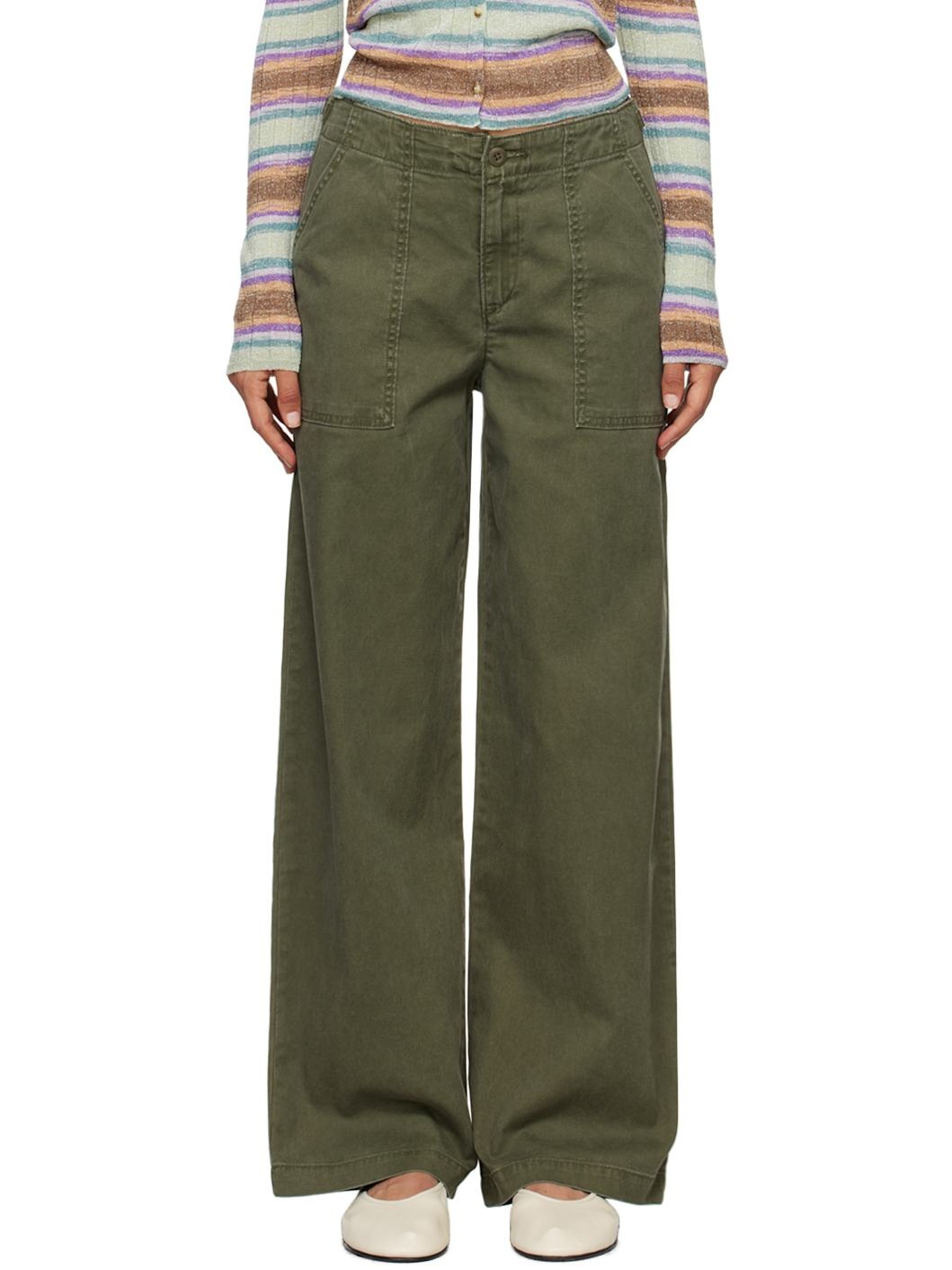 Khaki Surplus Straight Trousers - 1