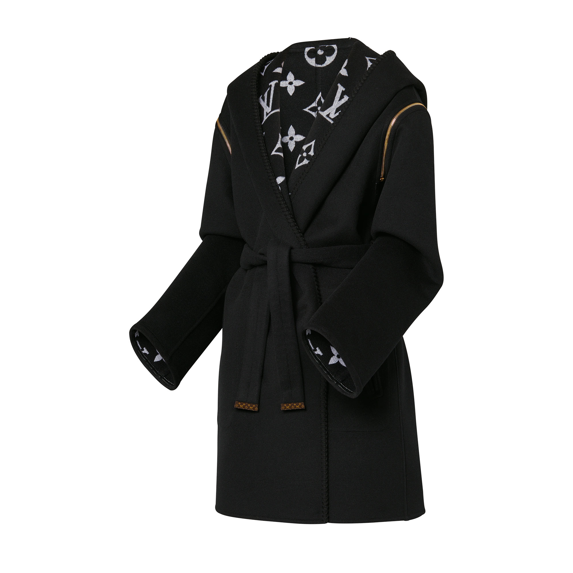 Reversible Zipper Sleeve Hooded Wrap Coat - 2