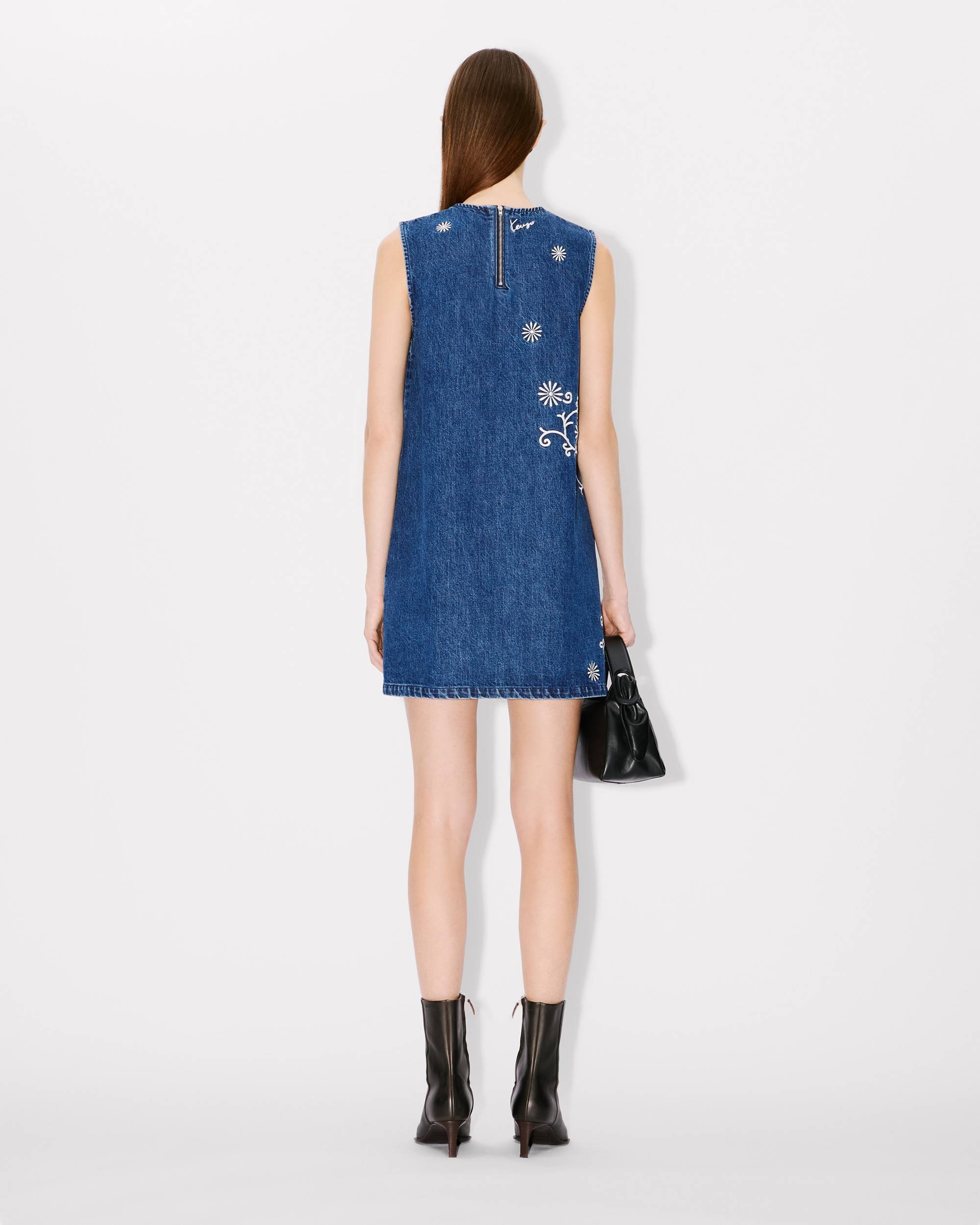 'KENZO Marguerite' embroidered short dress in japanese denim - 4