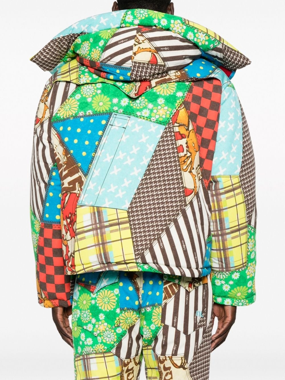 patchwork-pattern padded hooded jacket - 4