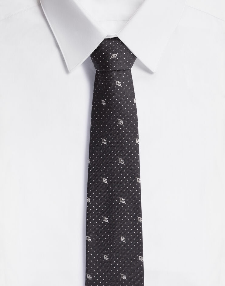 Silk blade tie with polka-dot design and DG logo (6 cm) - 1