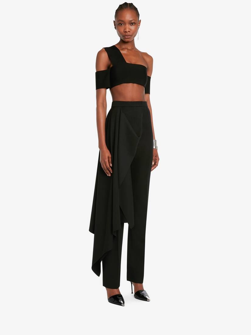 Barathea Draped Trousers in Black - 3