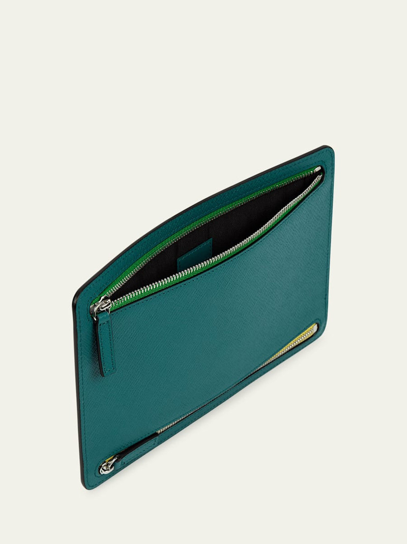 Smythson Panama Leather Multi-Zip Case, Petrol outlook