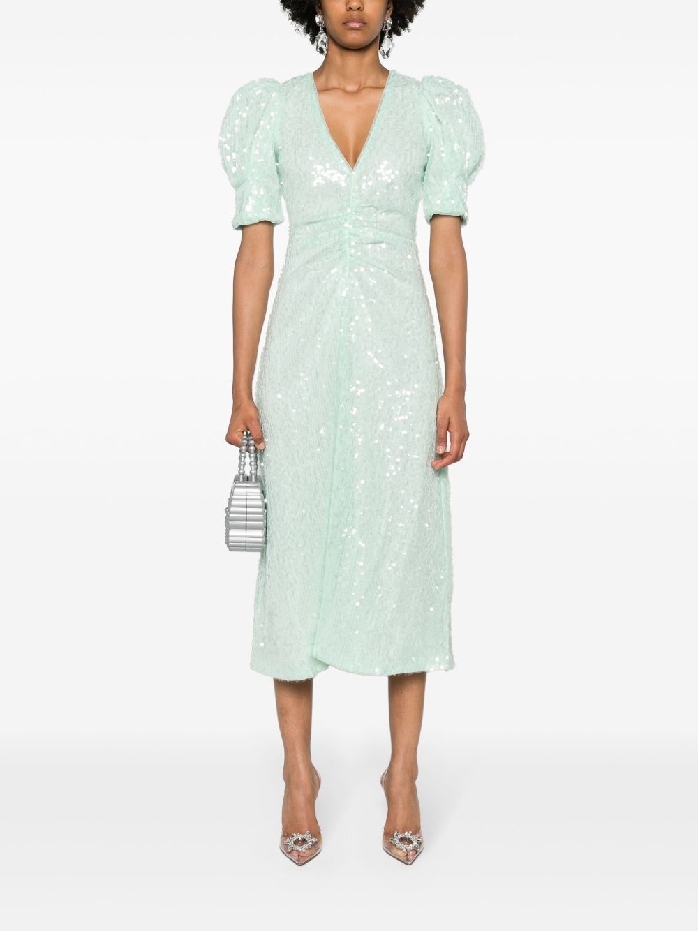 sequinned puff-sleeve midi dress - 2