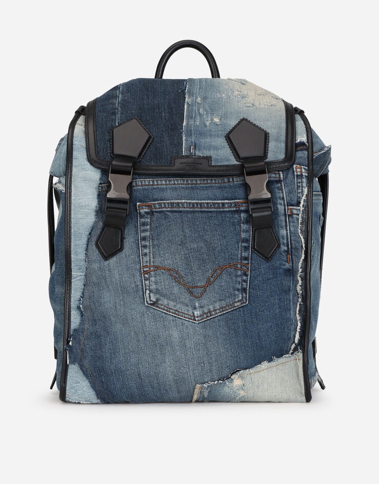 Patchwork denim edge backpack - 1