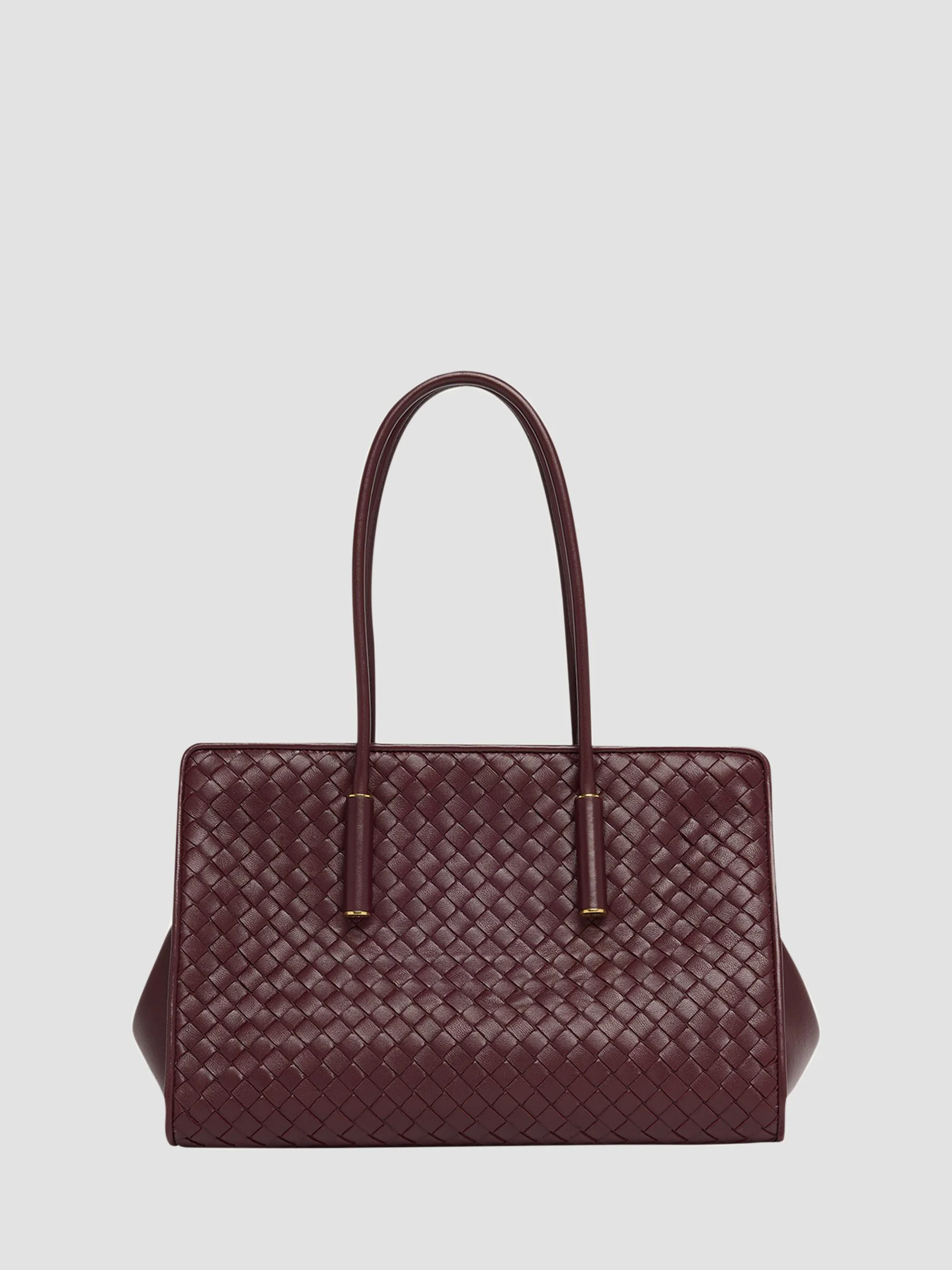 Women's Barbara Intrecciato-Leather Tote Bag - Deep Mahogan Brass - 1