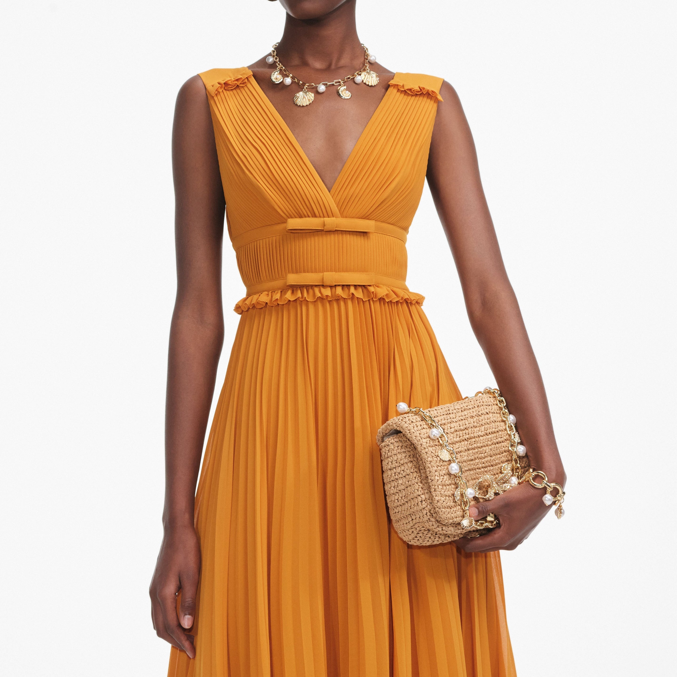 Burnt Orange Chiffon Midi Dress - 4