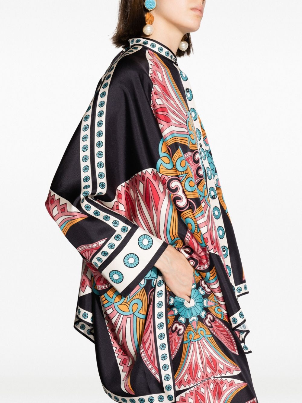 lotus-print silk foulard shirt - 5