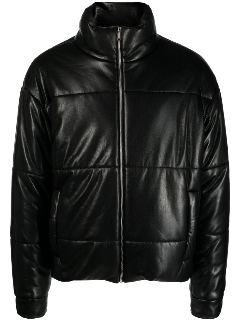 Marron faux-leather puffer jacket - 1