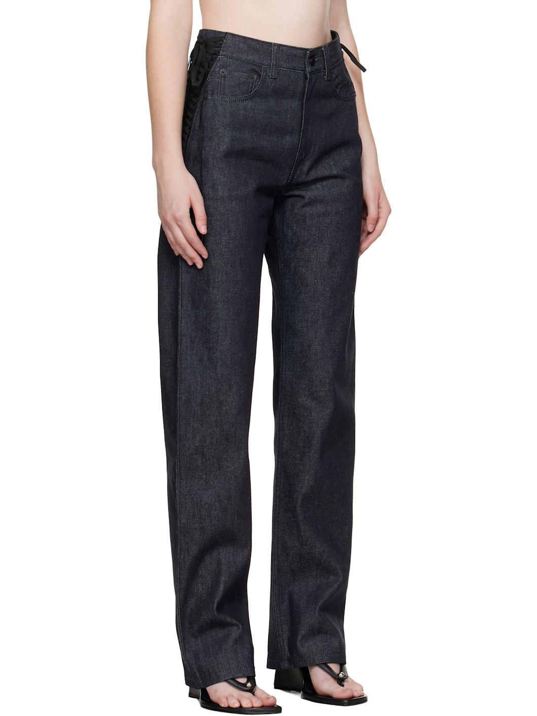 Indigo Laced-Up Straight Jeans - 2