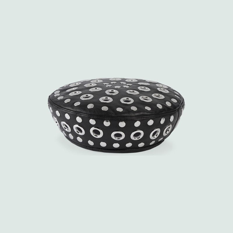 Leather beret with stud and eyelet 1
