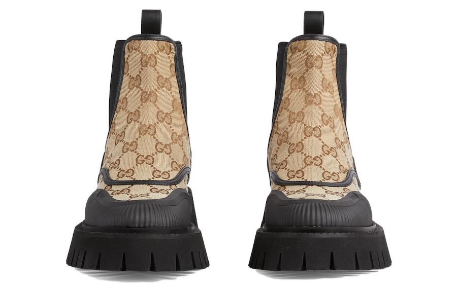 (WMNS) Gucci Casual Style Leather Logo Boots 'Beige Black' 751711-FABSQ-9751 - 4