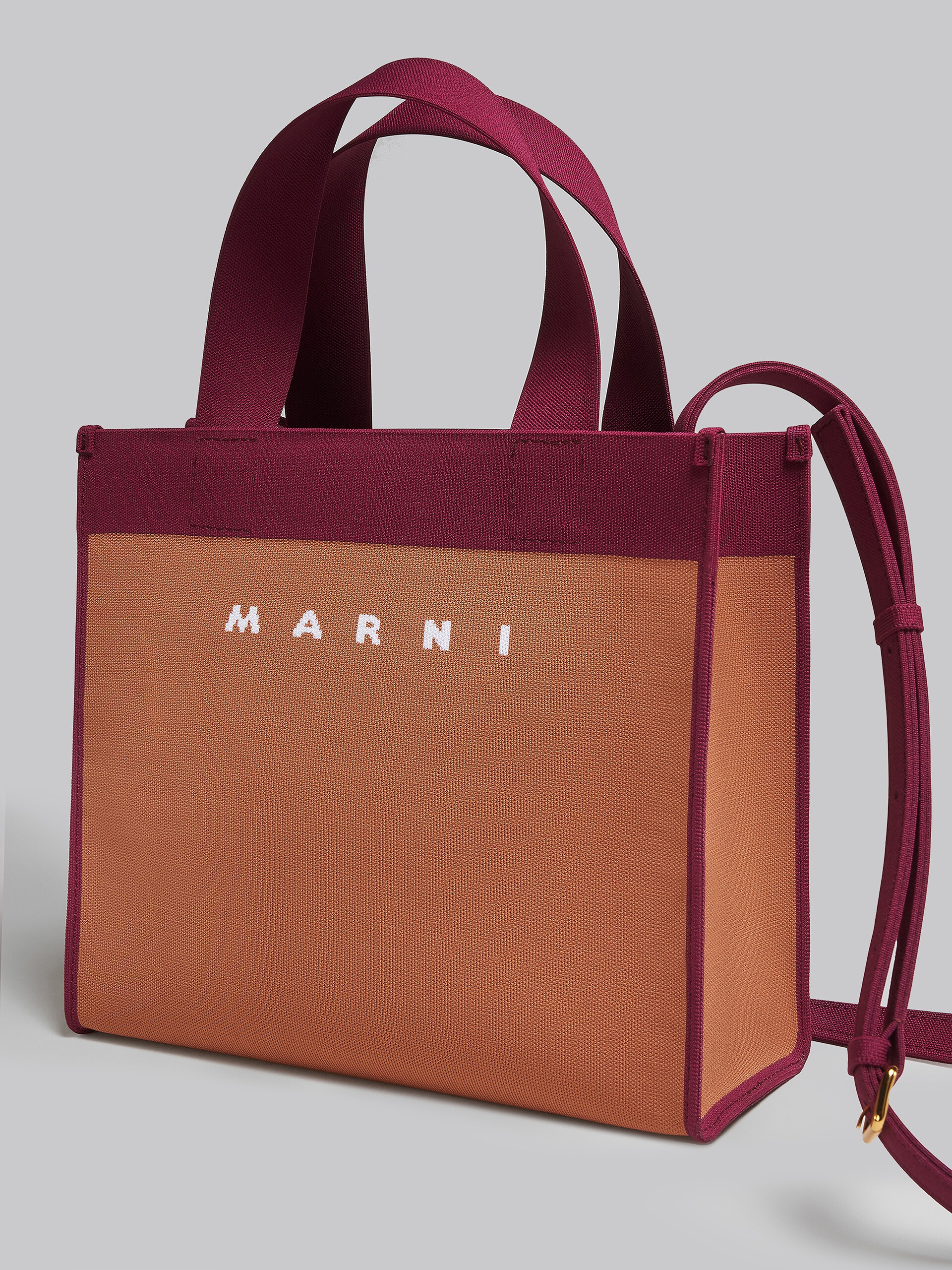 SMALL SHOPPING BAG IN BROWN AND PURPLE JACQUARD - 5