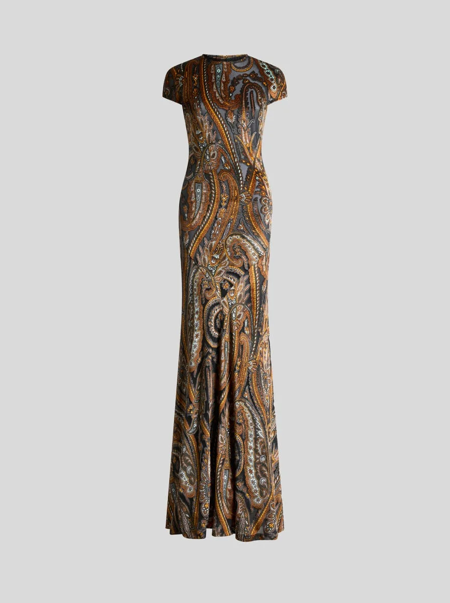 LONG DRESS IN JERSEY WITH PAISLEY MOTIF - 1