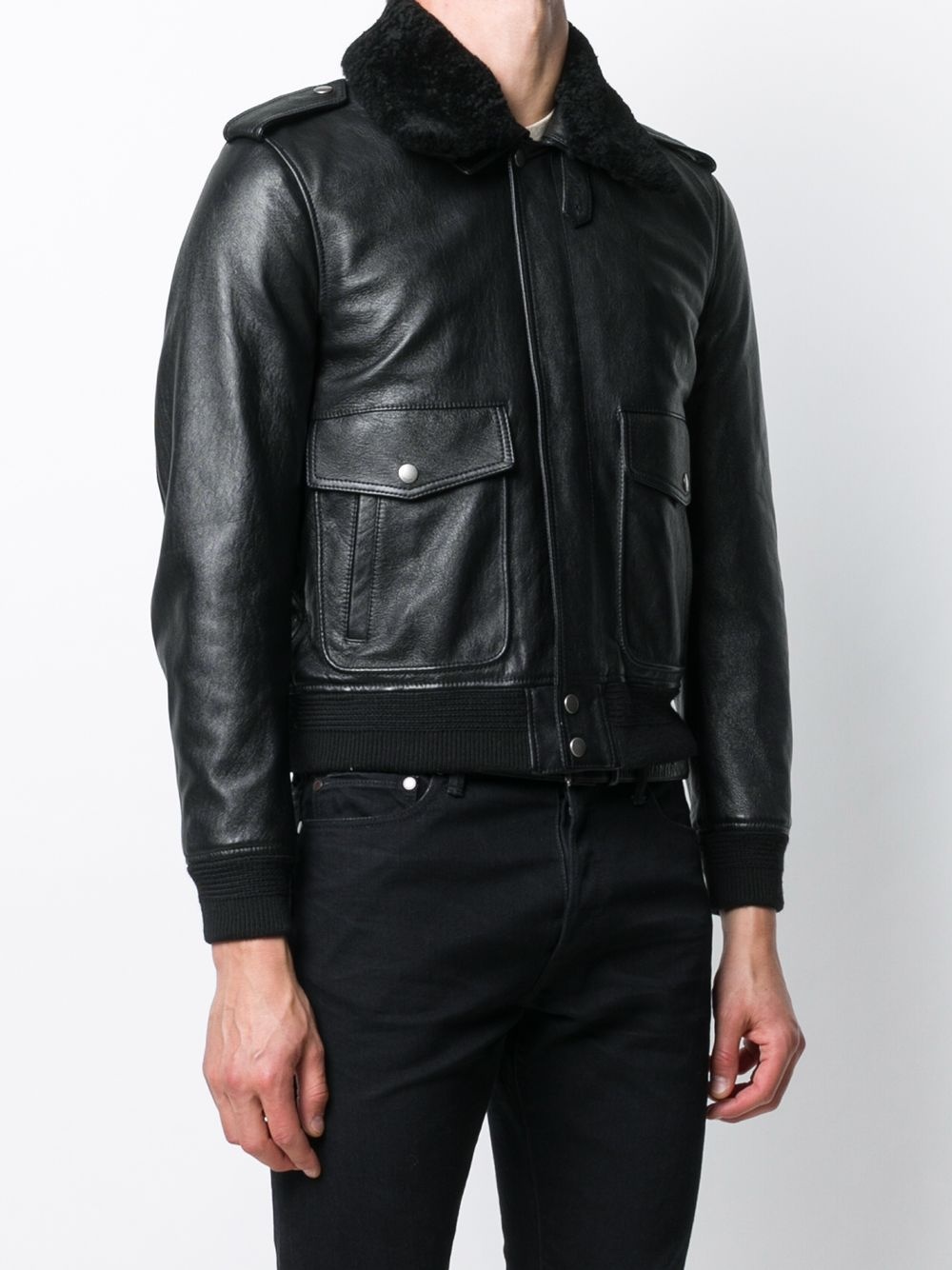 oversized flight leather jacket - 3