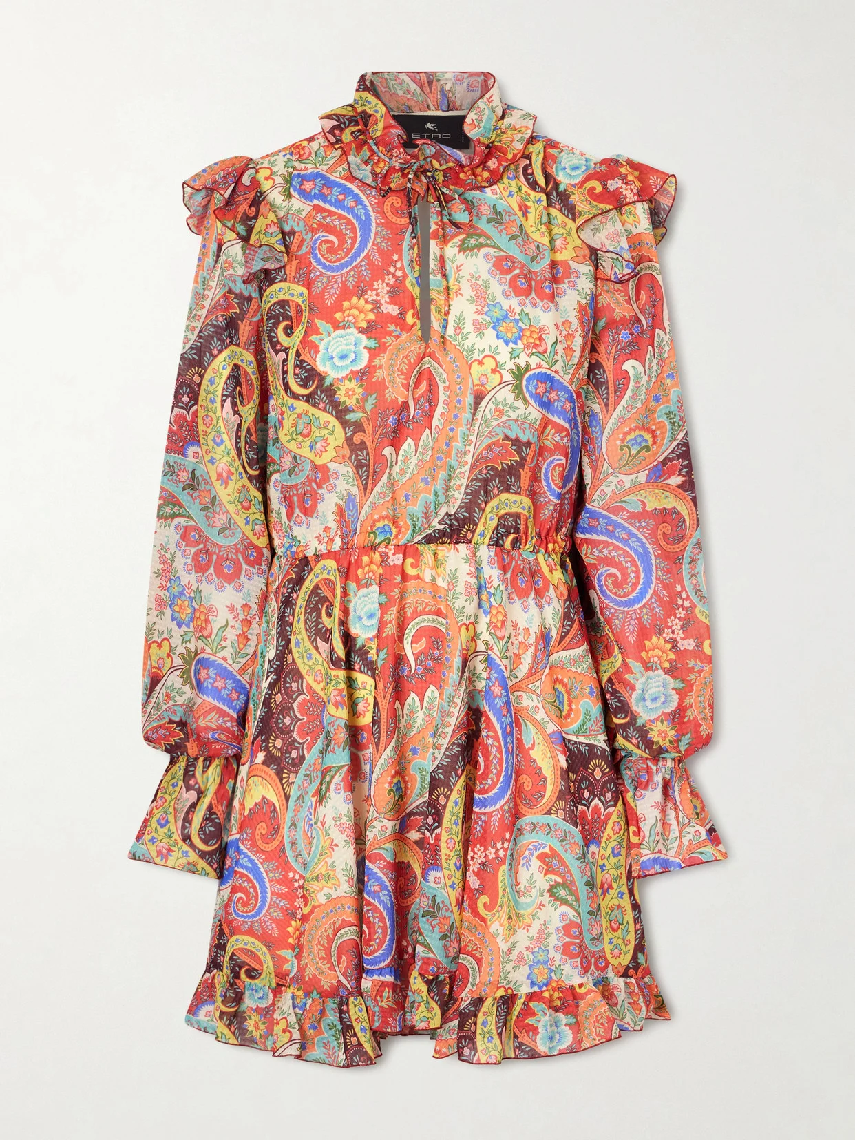 Ruffled Paisley-print Chiffon Mini Dress - 1