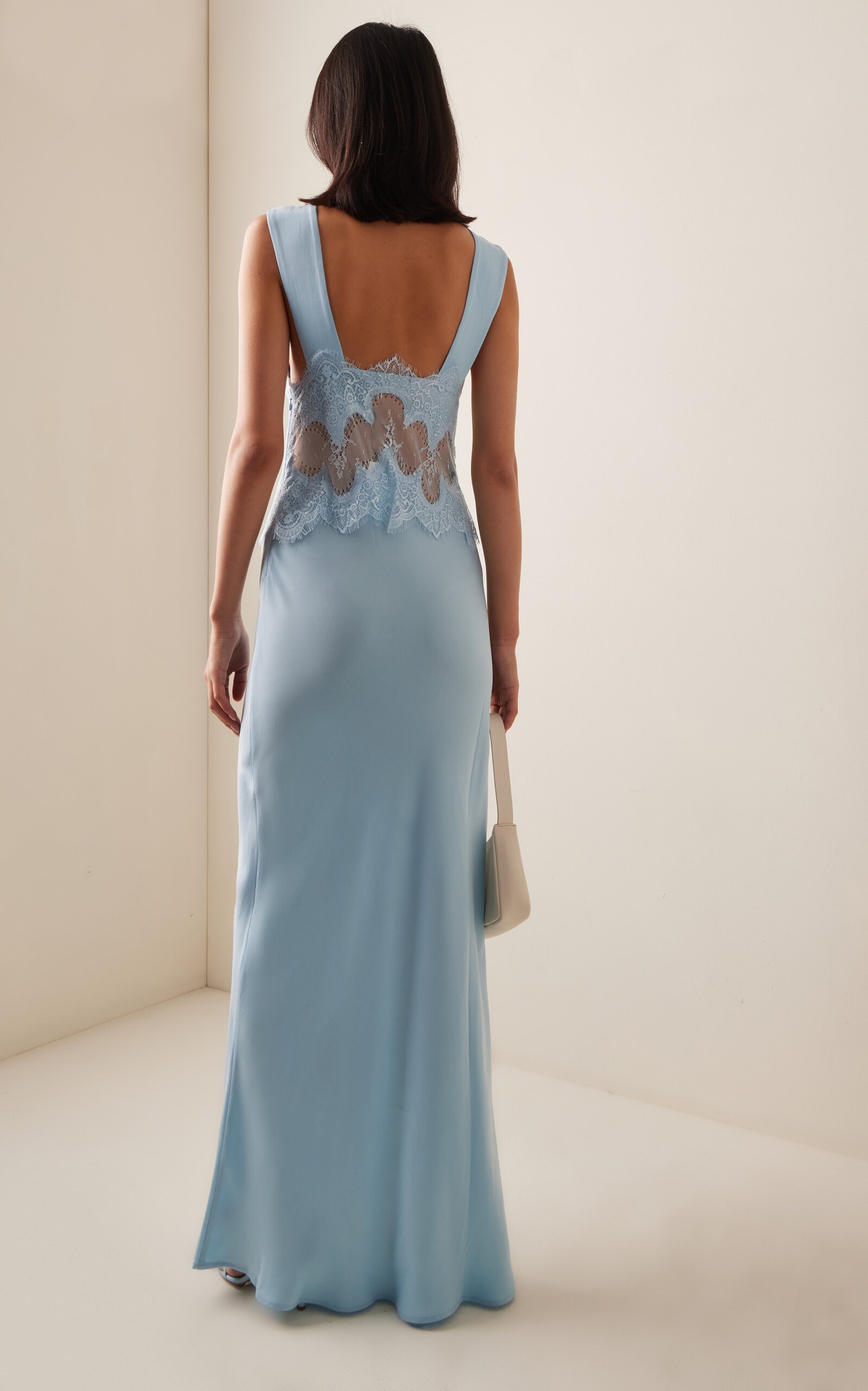 Exclusive Visions Lace-Trimmed Satin Midi Dress blue - 4