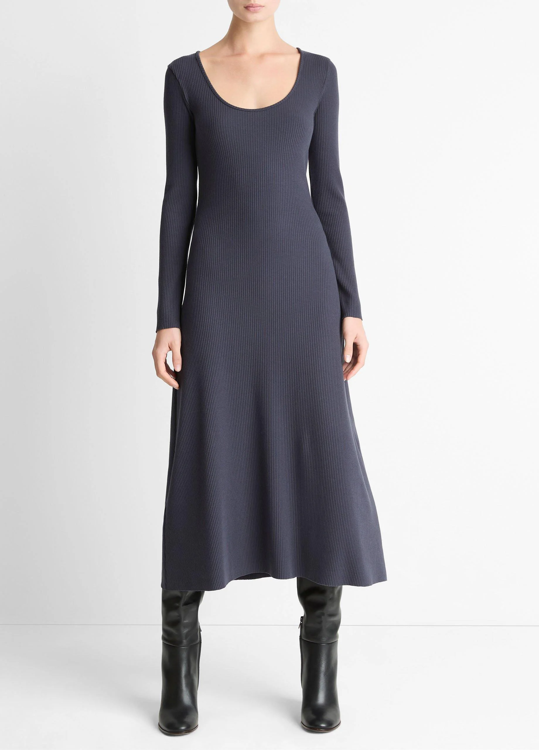 Ribbed Cotton-Blend Scoop-Neck Dress - 1
