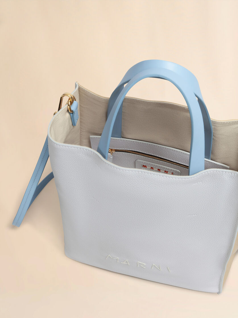 MUSEO SOFT MINI BAG IN GREY BEIGE AND BLUE LEATHER WITH MARNI MENDING - 3