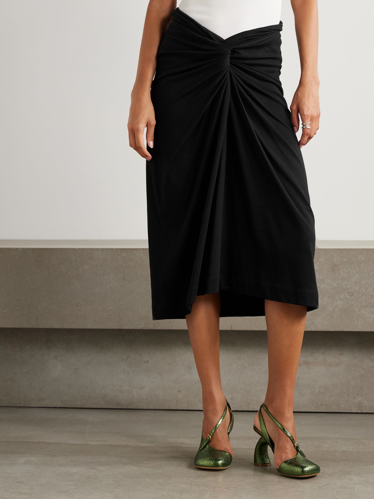 Twist-front cotton-jersey midi skirt Black - 3