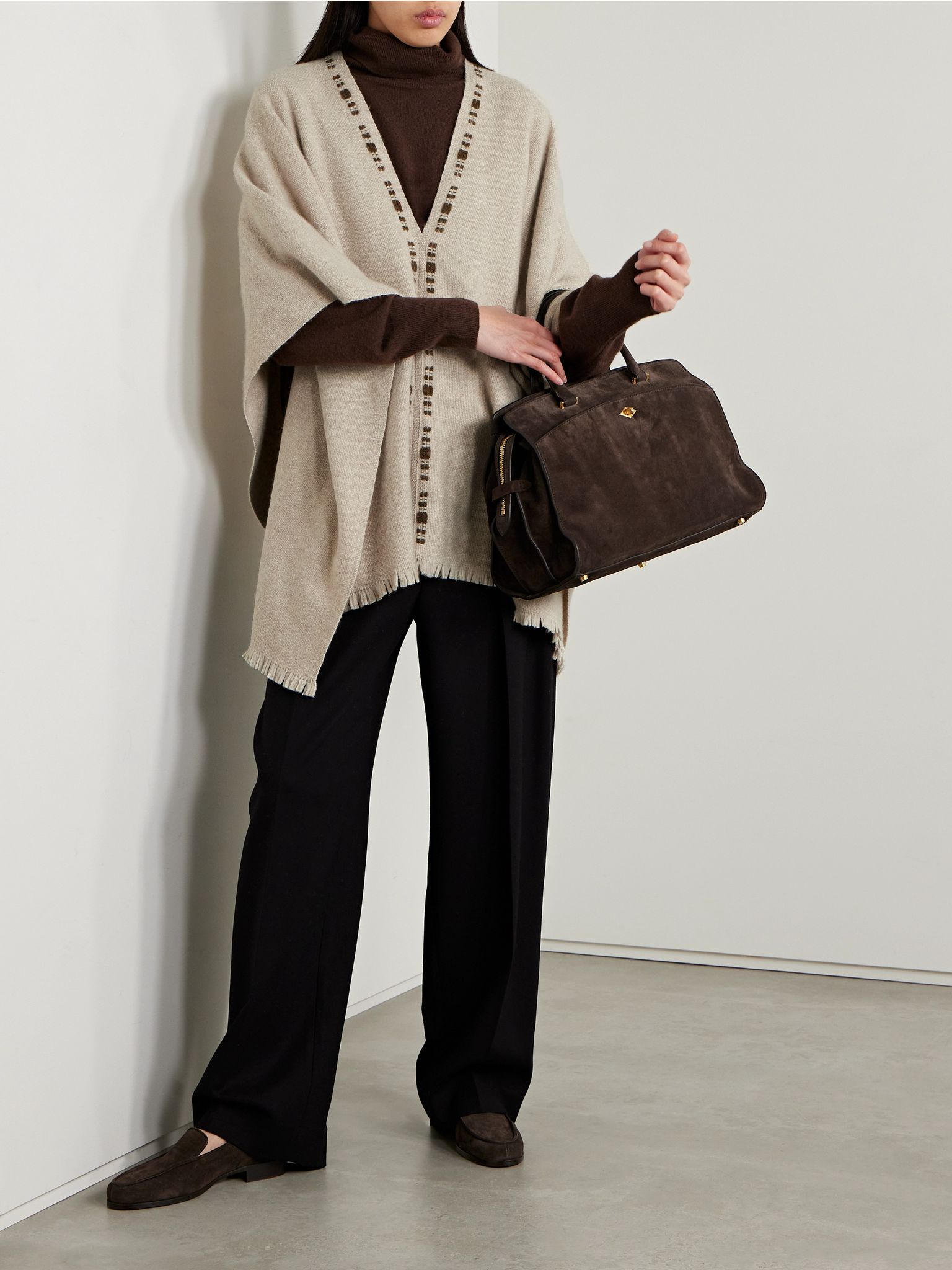 Frayed cashmere and silk-blend poncho Cream - 2