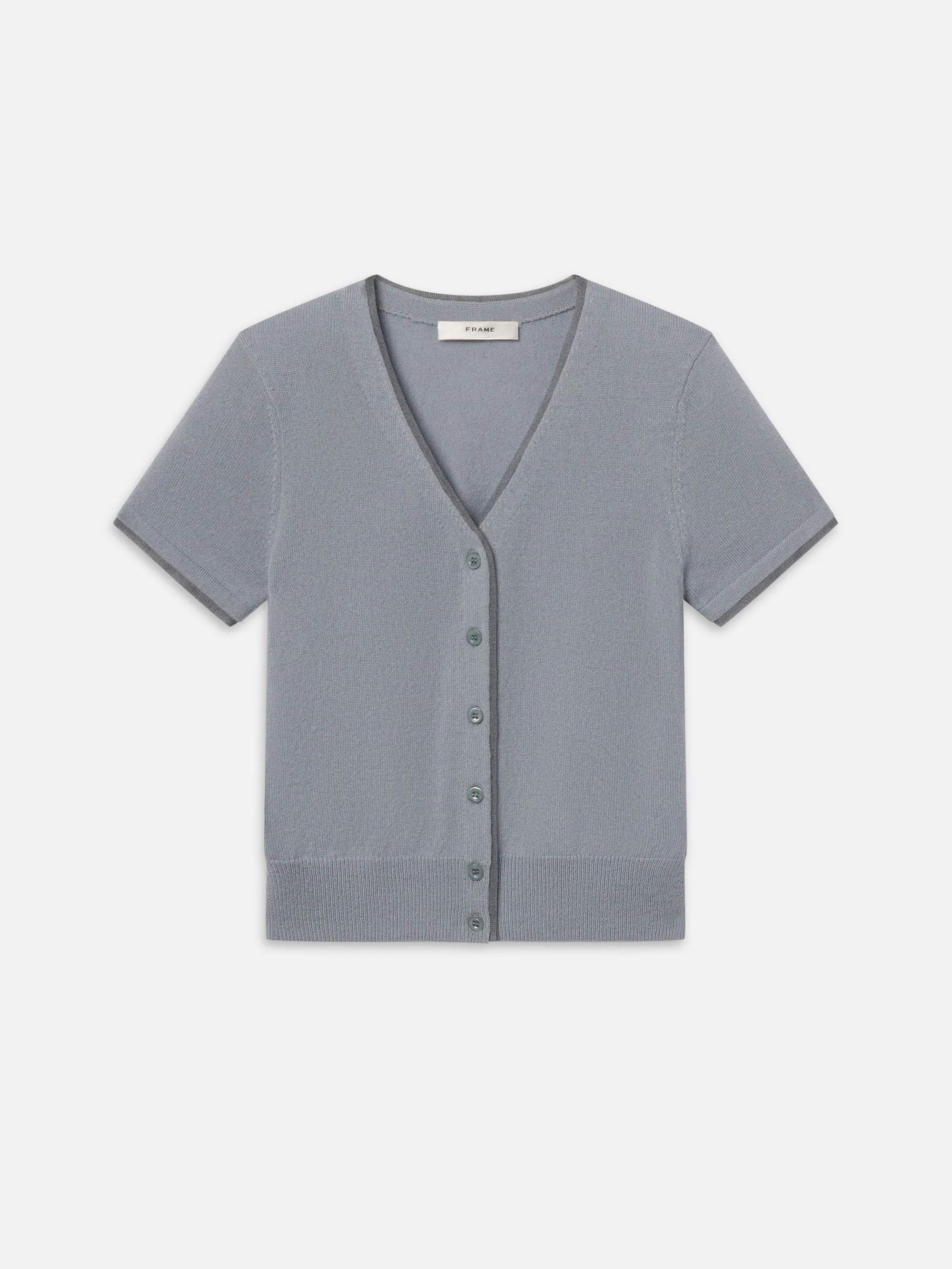 The Cashmere Mix Trim Cardi in Grey Blue - 1