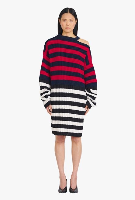 Red and black striped wool dress - 4