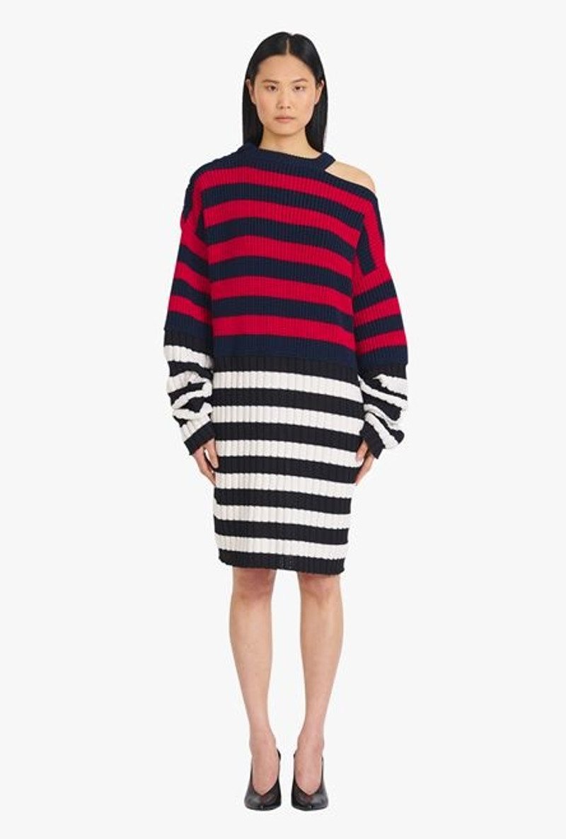 Red and black striped wool dress 4