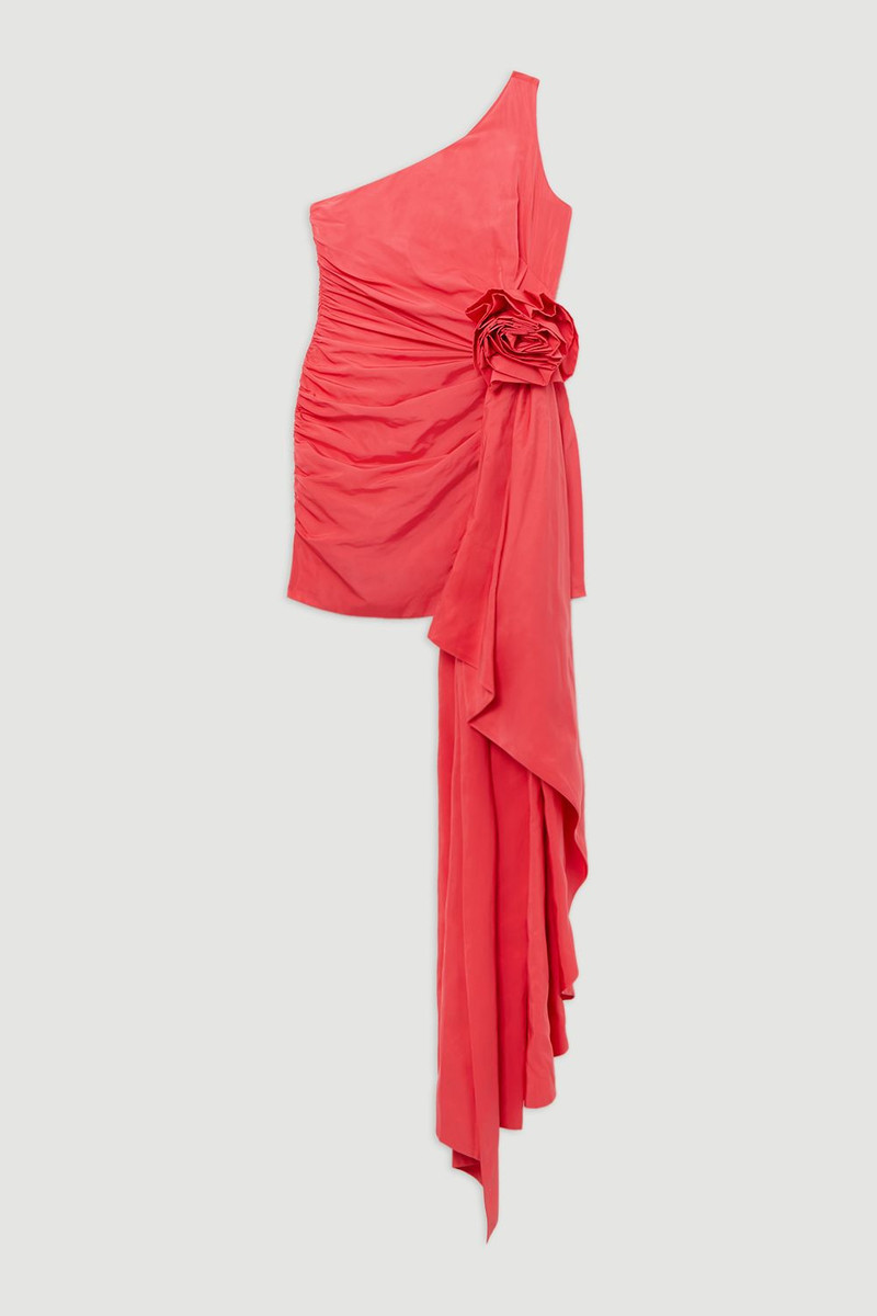 Taffeta Bandeau Tailored Rosette Drape Mini Dress - 1