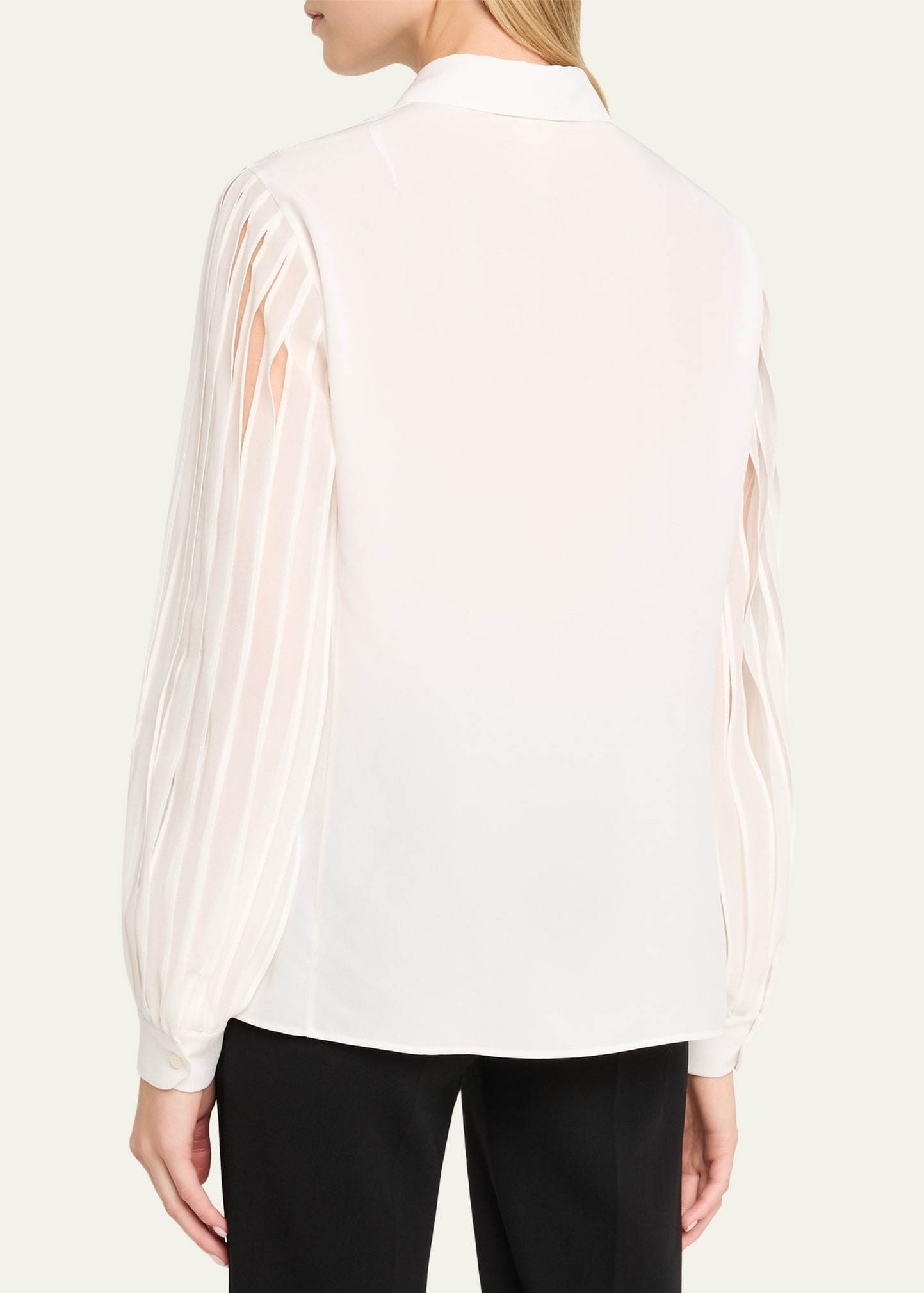 Silk Crepe Pleated-Sleeve Blouse - 3