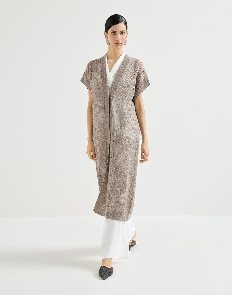 Dazzling water lillies long cardigan in linen and cotton 2
